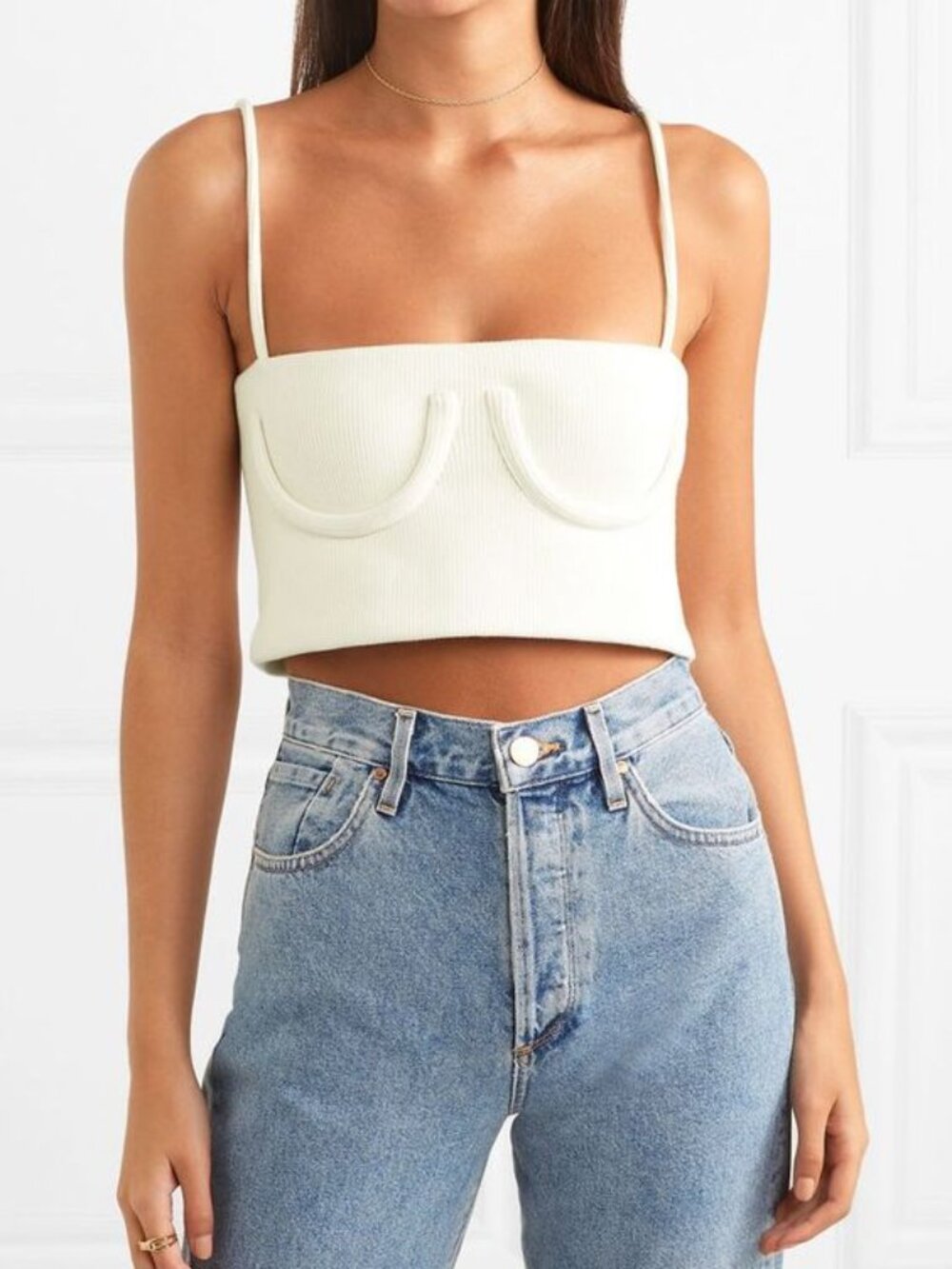 ORSEUND IRIS White Ribbed Knit Square Neck Cropped Tube Tank Top, Size S